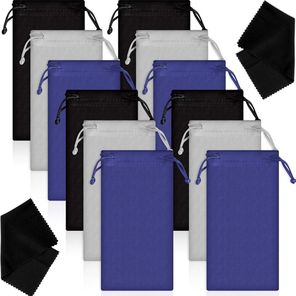 12 Pcs Microfiber Sunglasses Pouch Soft Glasses Case Bags with 2 Cleaning Cloth